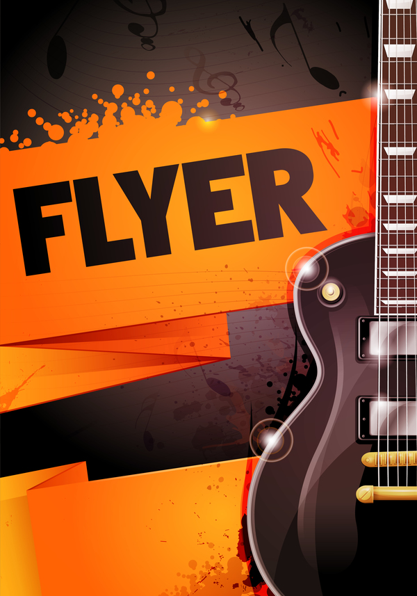 Rock festival party poster with guitar vector 12