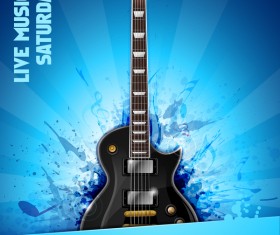 Rock festival party poster with guitar vector 13