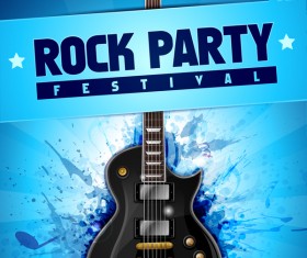 Rock festival party poster with guitar vector 14