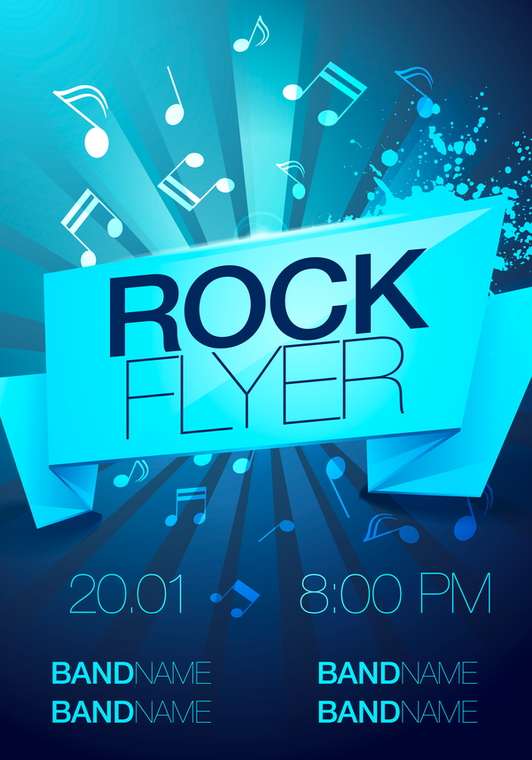Rock party flyer vector set 04