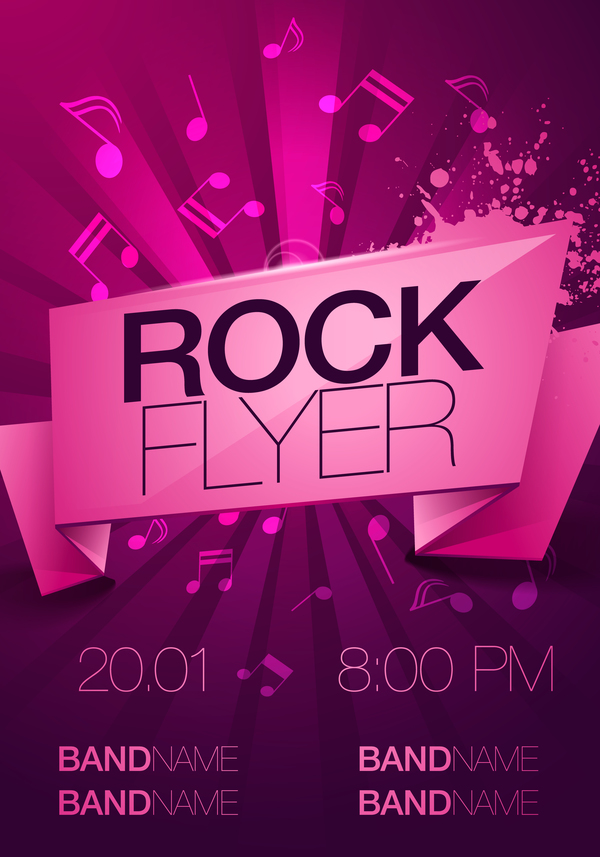 Rock party flyer vector set 05