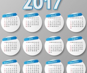 Round card calendar 2017 vector