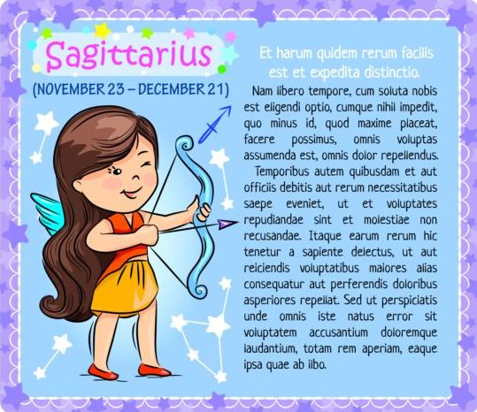 Sagittarius Zodiac kid card vector