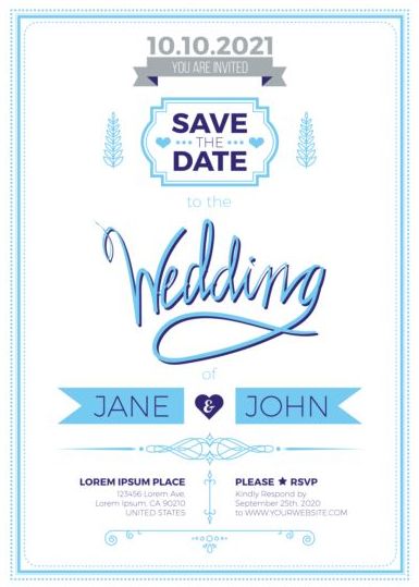 Set of wedding invitation cards template vector 13