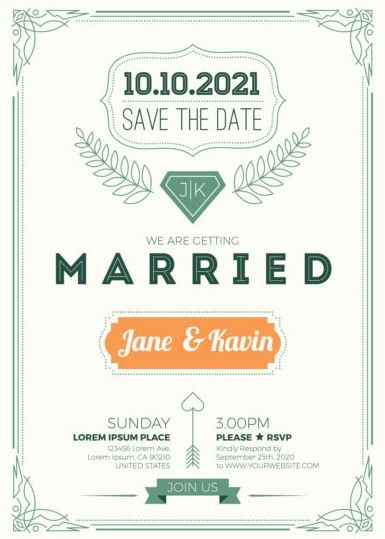 Set of wedding invitation cards template vector 15