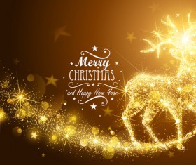 Shining gold deer with christmas vectors