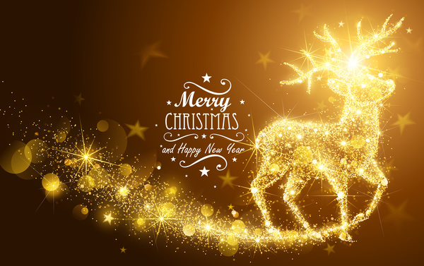 Shining gold deer with christmas vectors