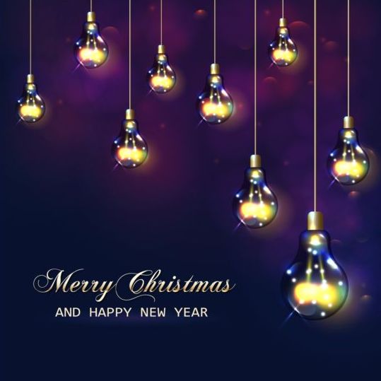 Shiny light bulb with new year and christmas vector 01