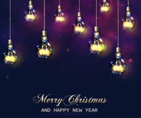 Shiny light bulb with new year and christmas vector 02
