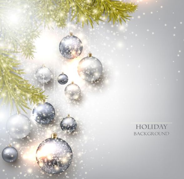 Silver christmas baubles with holiady background vector 01