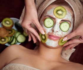 Smearing mask with fruit Cucumber Beauty woman HD picture