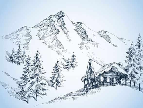 easy winter landscape drawing