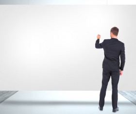 Standing man in front of blank banner HD picture