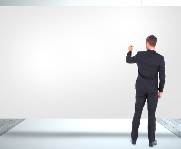 Standing man in front of blank banner HD picture