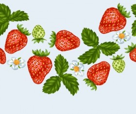 Strawberries with white flower seamless border vector 02