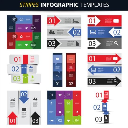 Stripes infographic template vectors 01