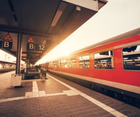 Sunset under the platform and train Stock Photo