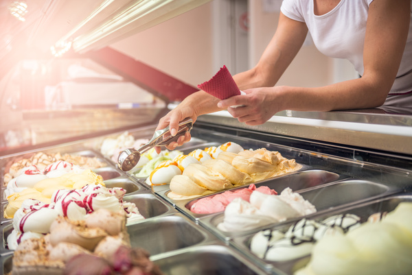 Take ice cream for customers Stock Photo