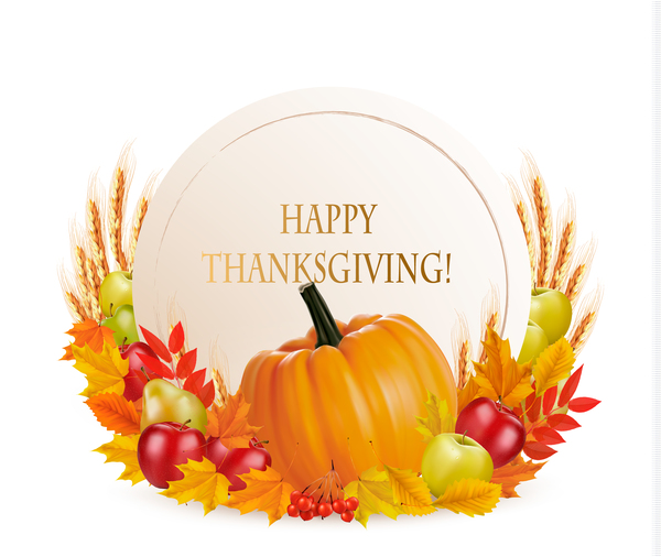 Thanksgiving background with colorful leaves and pumpkin vector 01