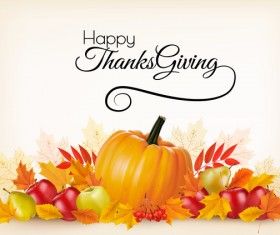 Thanksgiving holiday background with colorful leaves and fresh fruits vector