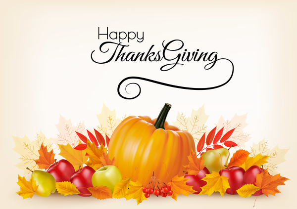 Thanksgiving holiday background with colorful leaves and fresh fruits vector