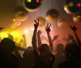 The disco is accompanied by music and people dancing with all kinds of gestures