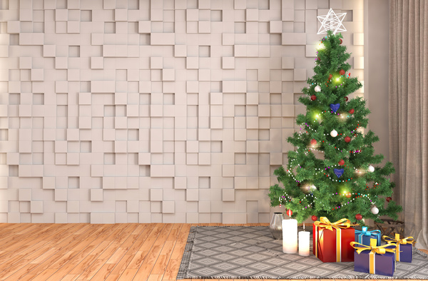 Three - dimensional wall with Christmas tree