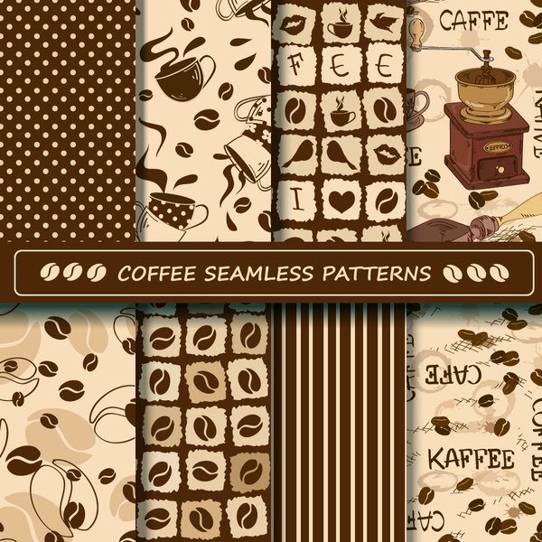 Vector coffee seamless pattern set 01