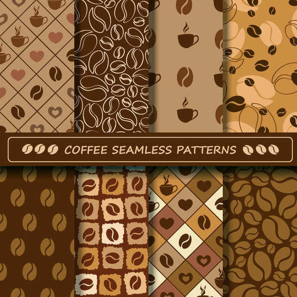 Vector coffee seamless pattern set 02