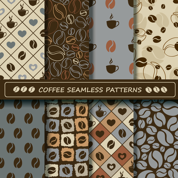 Vector coffee seamless pattern set 03