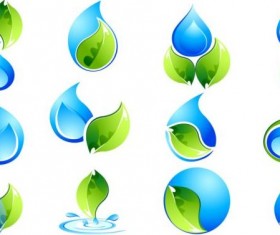 Water with green leaves logos set vector
