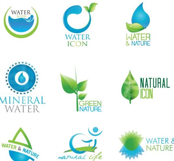 Water with nature icons vector set