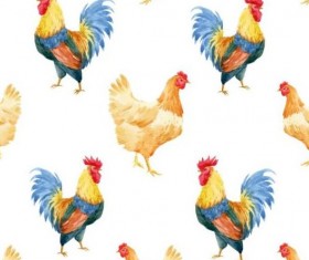 Watercolor cock seamless pattern vector 01