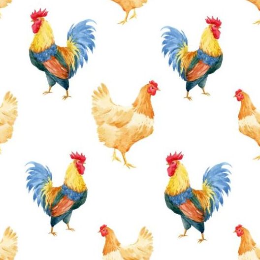 Watercolor cock seamless pattern vector 01