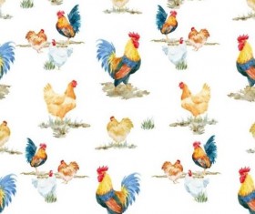Watercolor cock seamless pattern vector 02