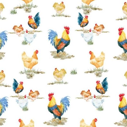 Watercolor cock seamless pattern vector 02