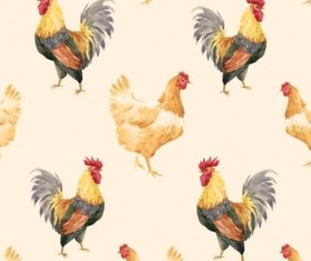 Watercolor cock seamless pattern vector 03