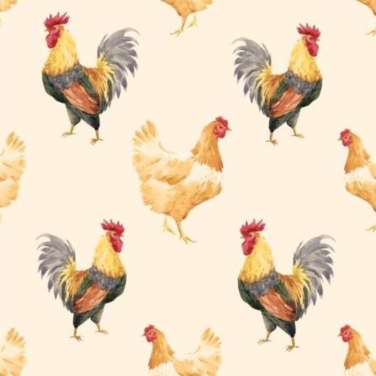 Watercolor cock seamless pattern vector 03