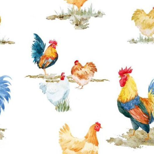 Watercolor cock seamless pattern vector 04