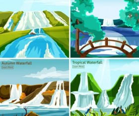 Waterfall with four seasons landscapes vector