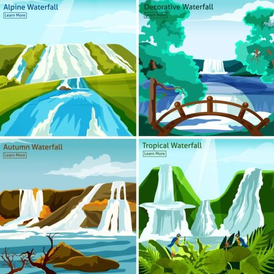 Waterfall with four seasons landscapes vector