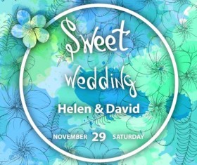 Wedding invitation card with doodles vector 02