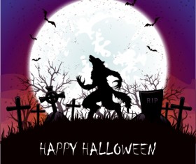 Werewolf on cemetery with halloween background vector