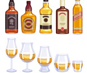 Whisky bottles and cup vector