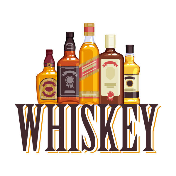 Whisky bottles retro background vector 01