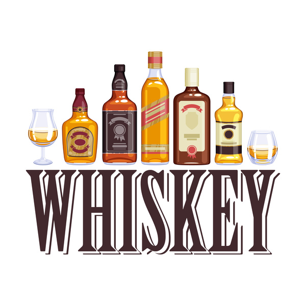 Whisky bottles retro background vector 02