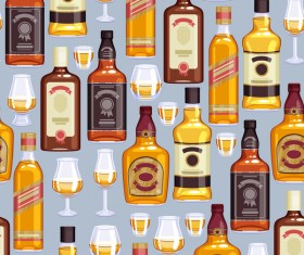 Whisky bottles with cup seamless pattern vector 01