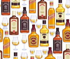 Whisky bottles with cup seamless pattern vector 02