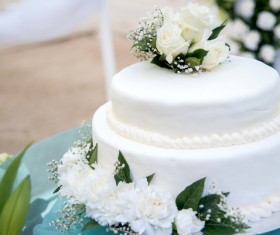 White lace cake and flowers