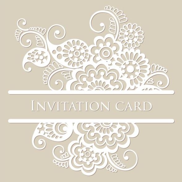 White lace invitation card vector 02